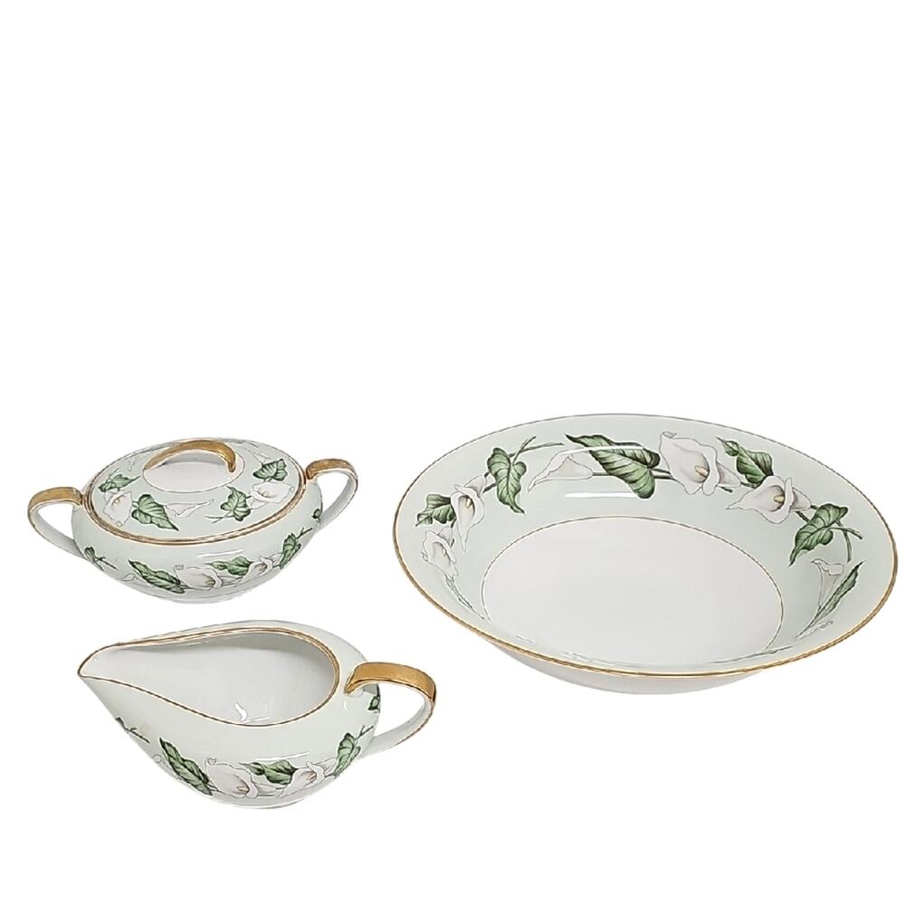 VTG Noritake China Adrienne Floral Lily Serveware Bowl Sugar and Creamer Japan